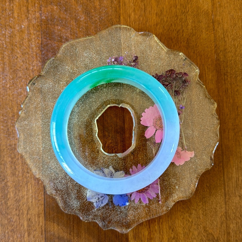 Natural Green and White Jade Bangle Bracelet- Inner Diameter about 60mm